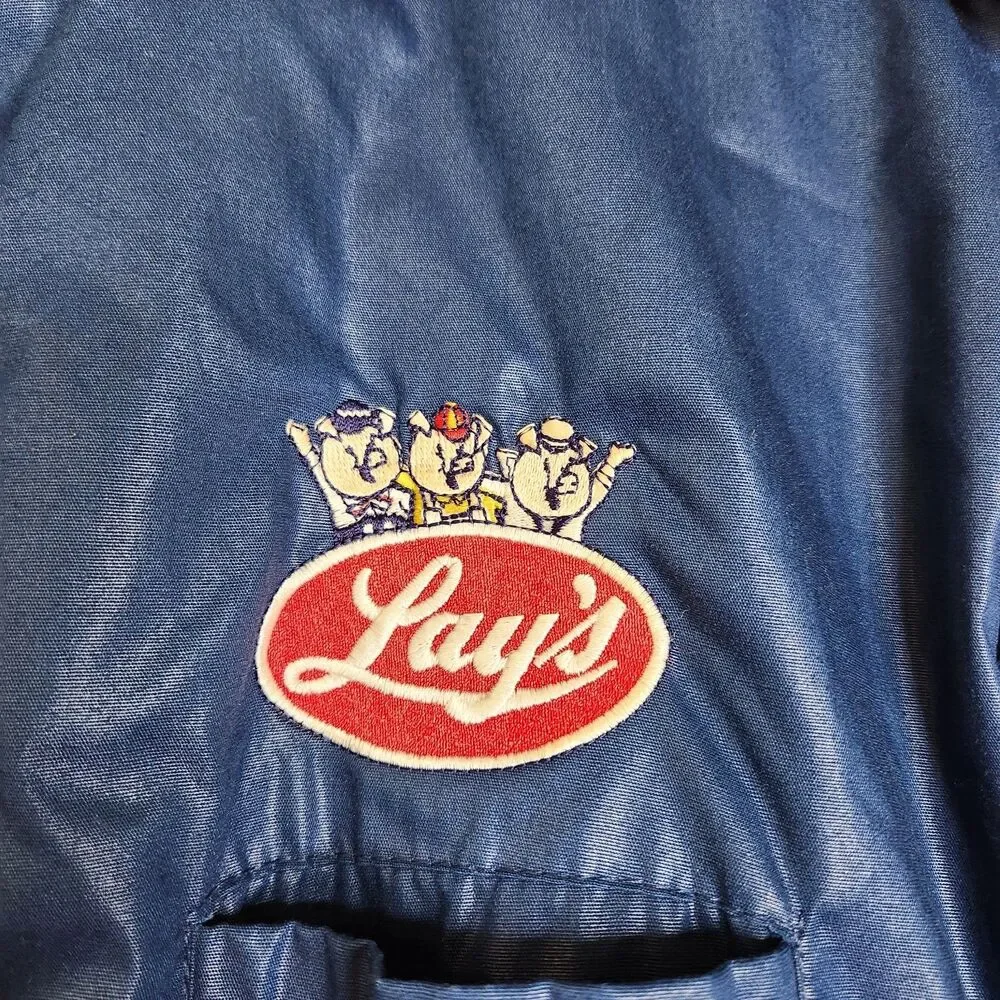 Vintage 80s Whang Sports Apparel Lay's Embroidered Blue Racer Jacket Sz L USA